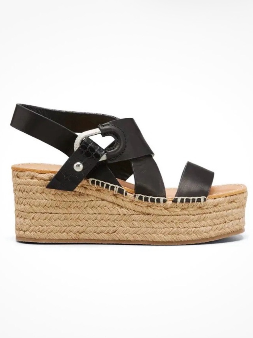 Rag & Bone August black leather upper strap platform espadrille sandals 39.5/9.5
